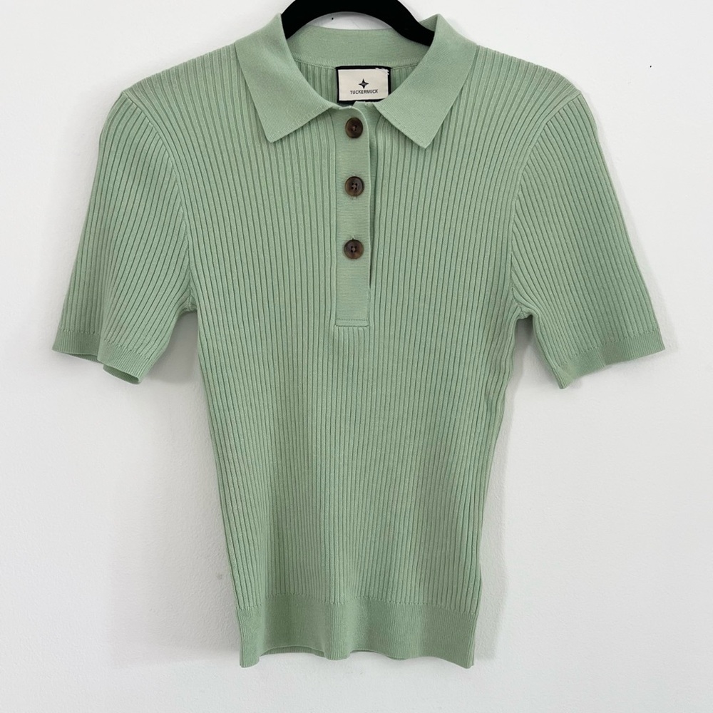 Tuckernuck Mint Olivia Ribbed Polo Top - SMALL - Picture 7 of 9